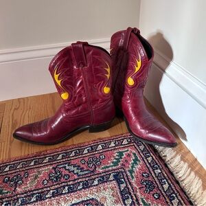 Vintage Code West Red and Yellow Women's Short Cowboy Boots Size 9.5
